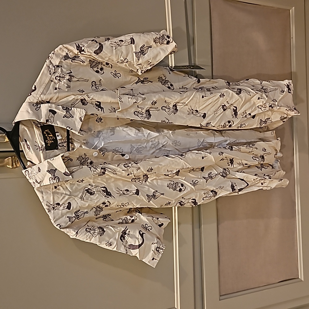 Mermaid print button down